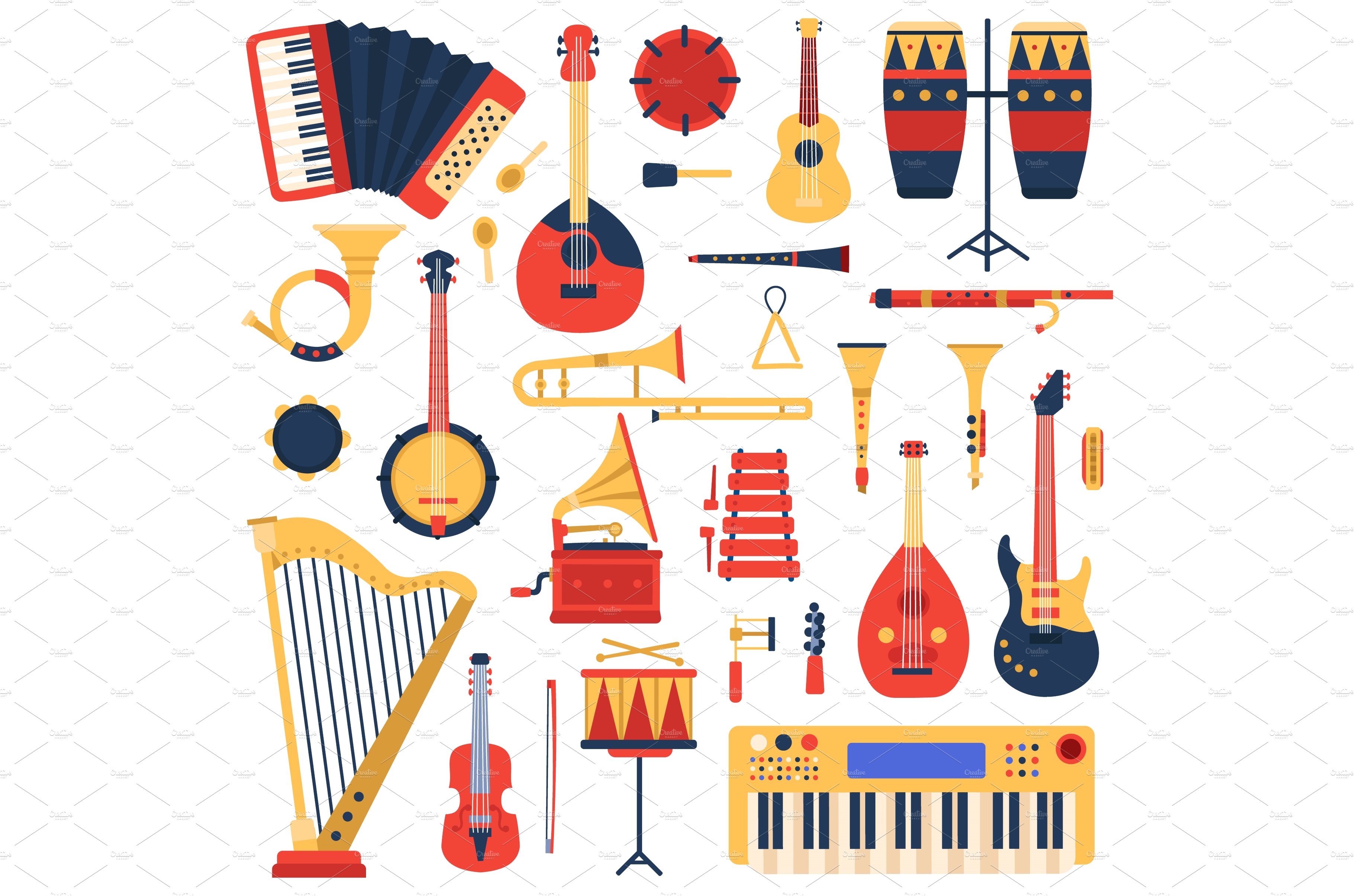 Musical instruments. Cartoon doodle cover image.