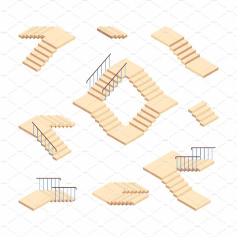 Stairs isometric. Outdoor staircase cover image.