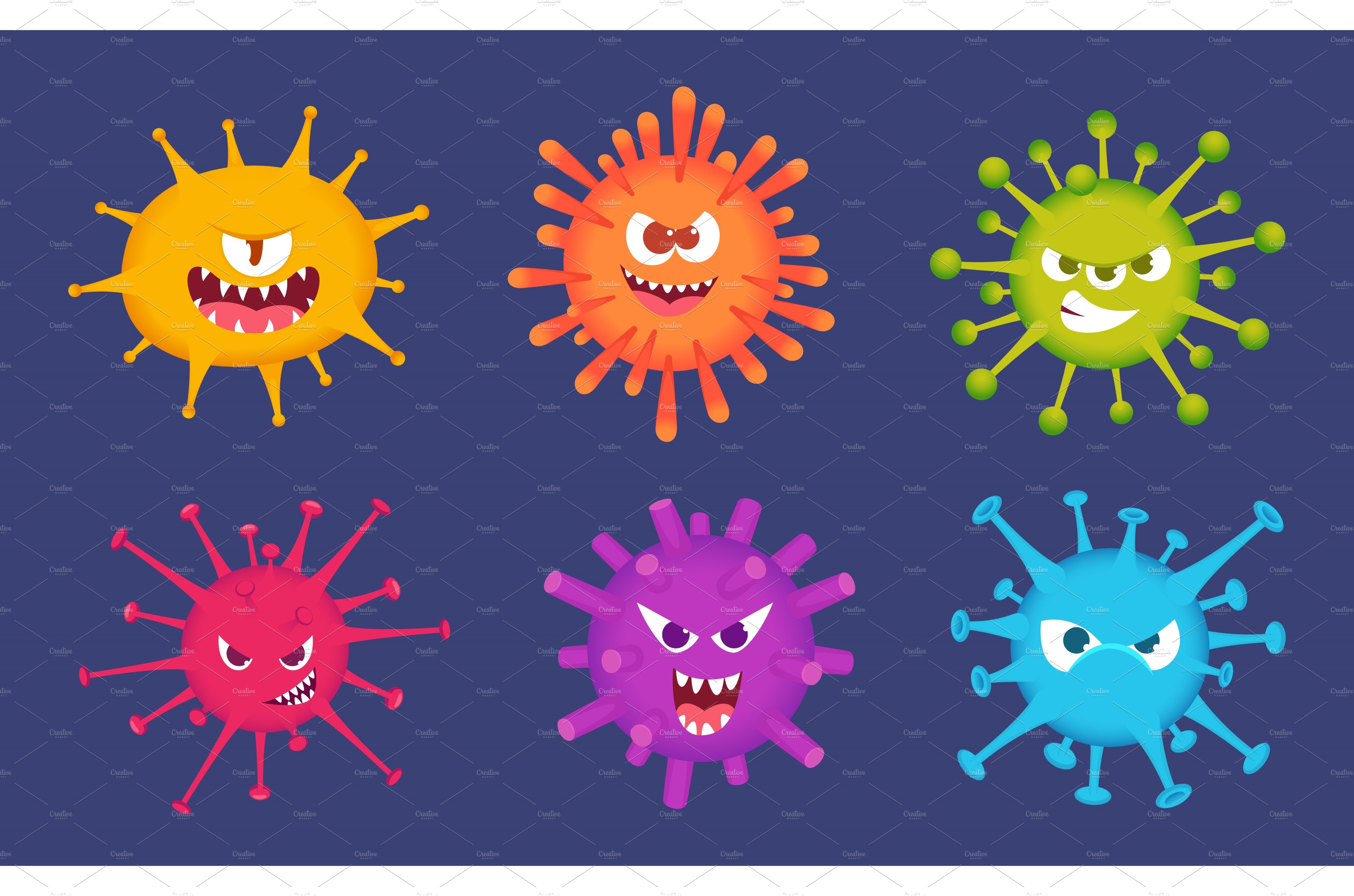 Cute cartoon viruses. Bacteria cover image.