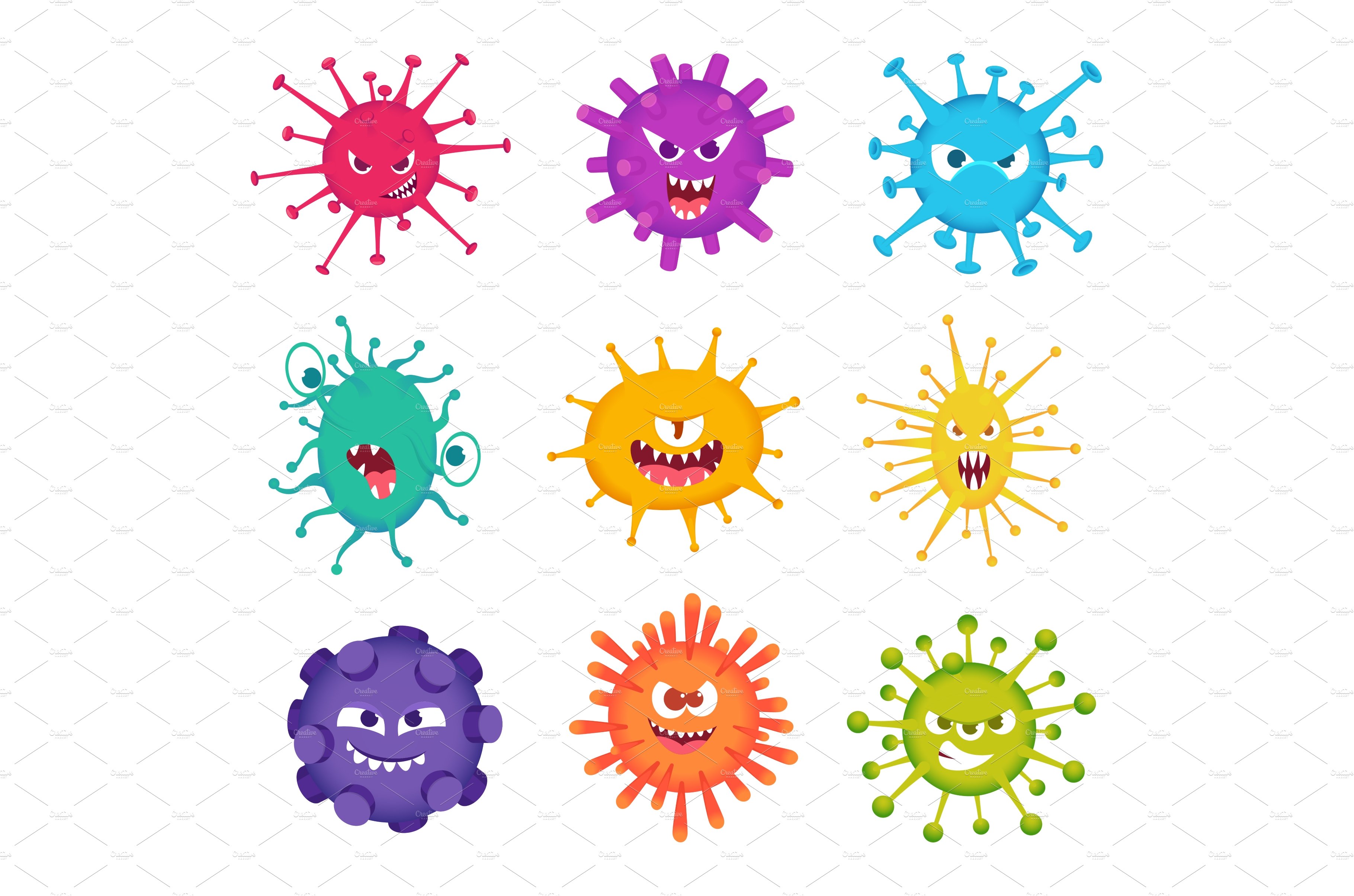 Virus faces. Medical characters cover image.