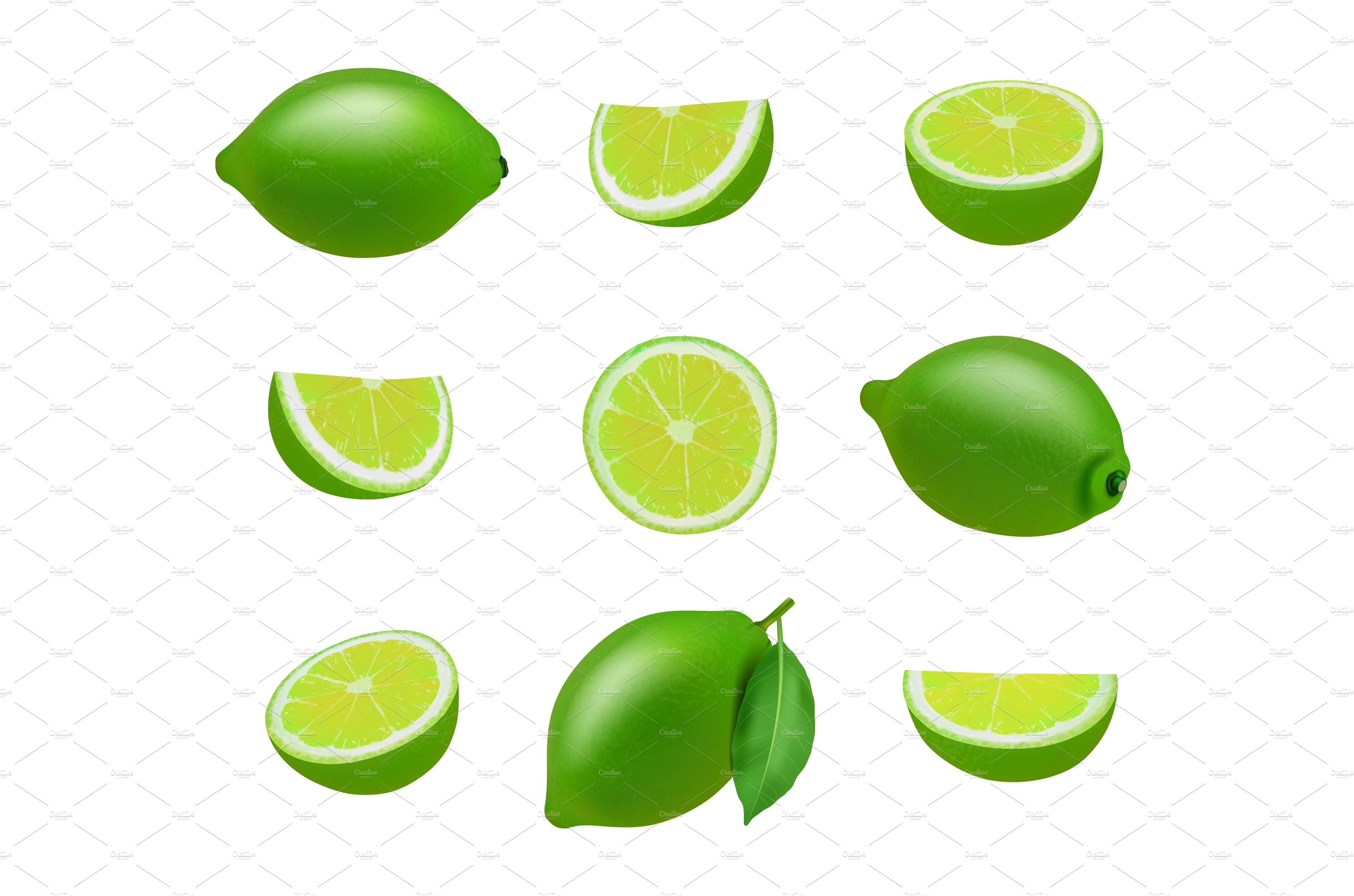 Lime. Realistic fresh sliced fruits cover image.