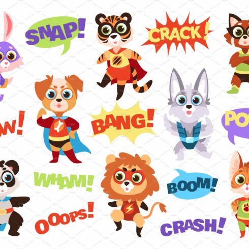 Superhero animals. Funny kids zoo cover image.