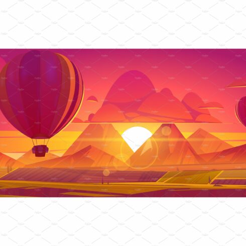 Hot air balloons flying above fields cover image.