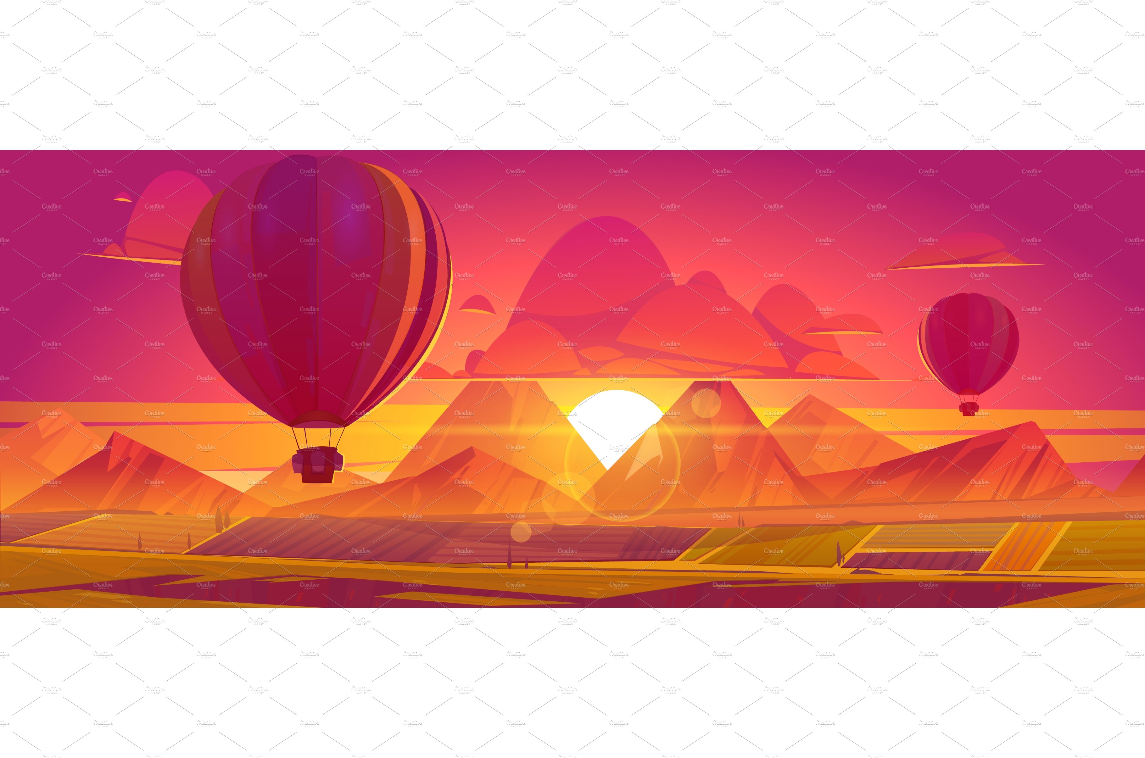 Hot air balloons flying above fields cover image.