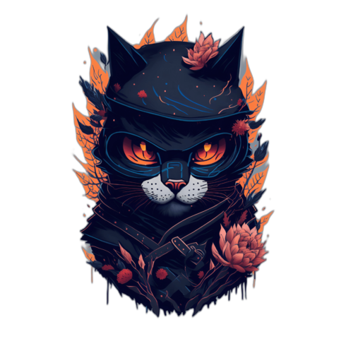 Angry cat with flower splash 4k design for T-Shirts , logos , illustrations etc cover image.