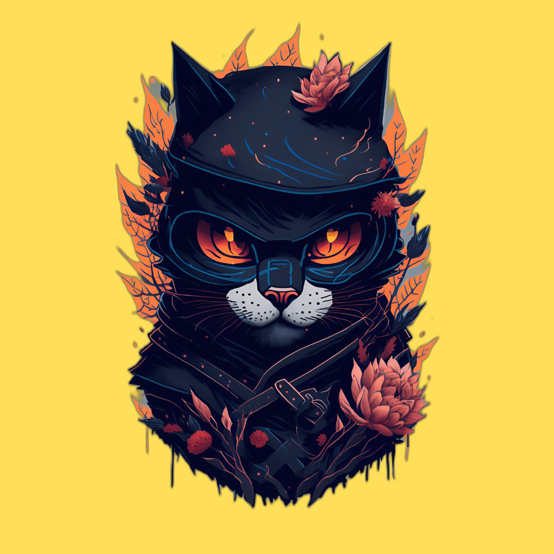Angry cat with flower splash 4k design for T-Shirts , logos , illustrations etc preview image.