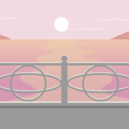 Sunset at seascape flat illustration cover image.