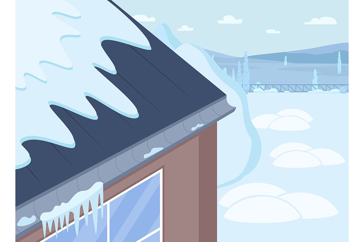 Wintertime house roof illustration cover image.