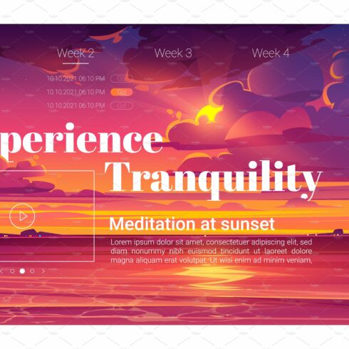 Meditation at sunset cartoon landing cover image.