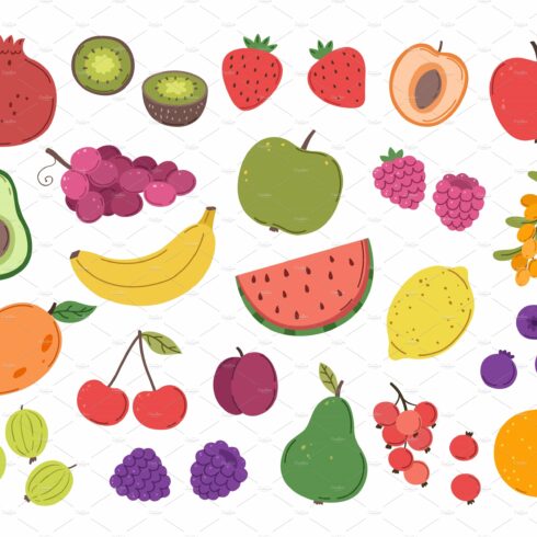 Doodle fruit and berry. Abstract cover image.