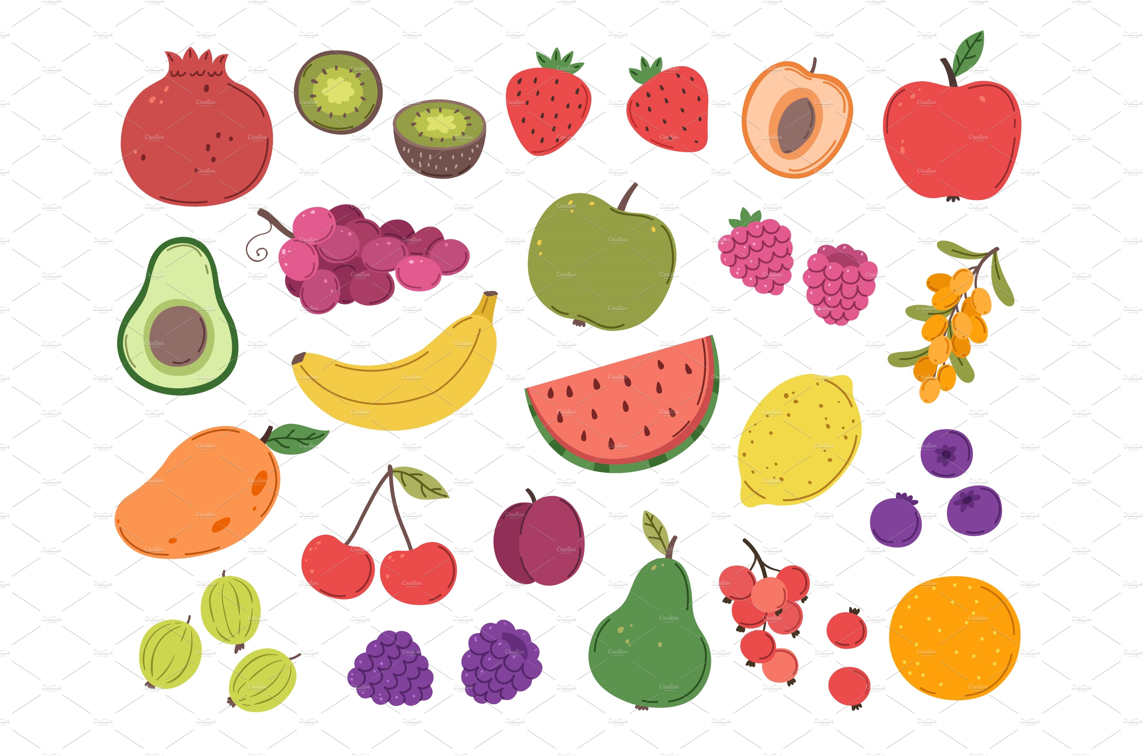 Doodle fruit and berry. Abstract cover image.