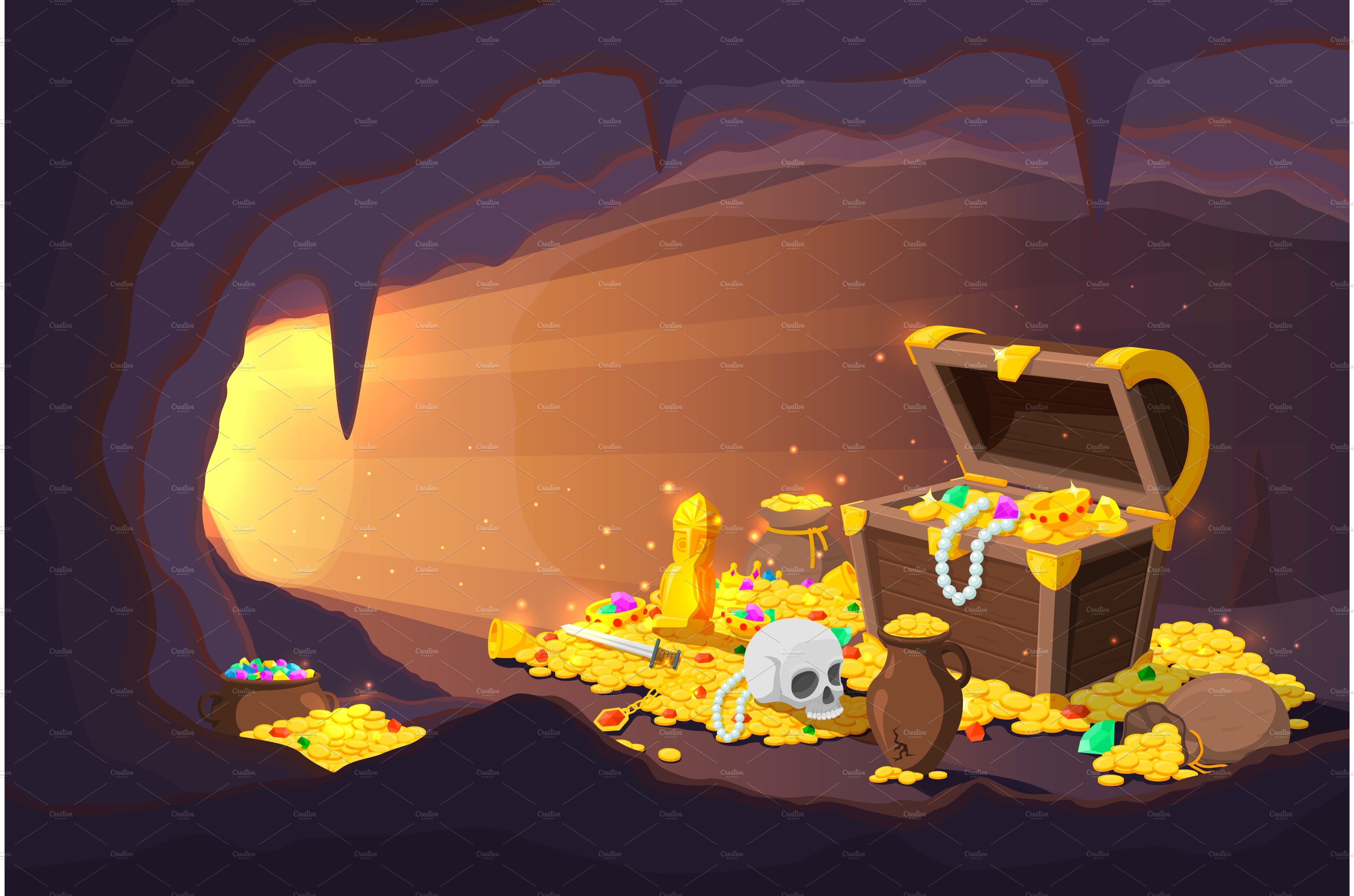Treasure cave. Fantasy game location cover image.
