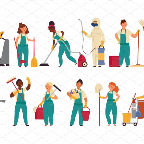 Cleaner workers. Housework girl cover image.