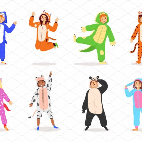 Kids animal dress. Cartoon children cover image.
