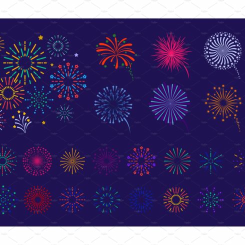 Firework collection. Color fireworks cover image.