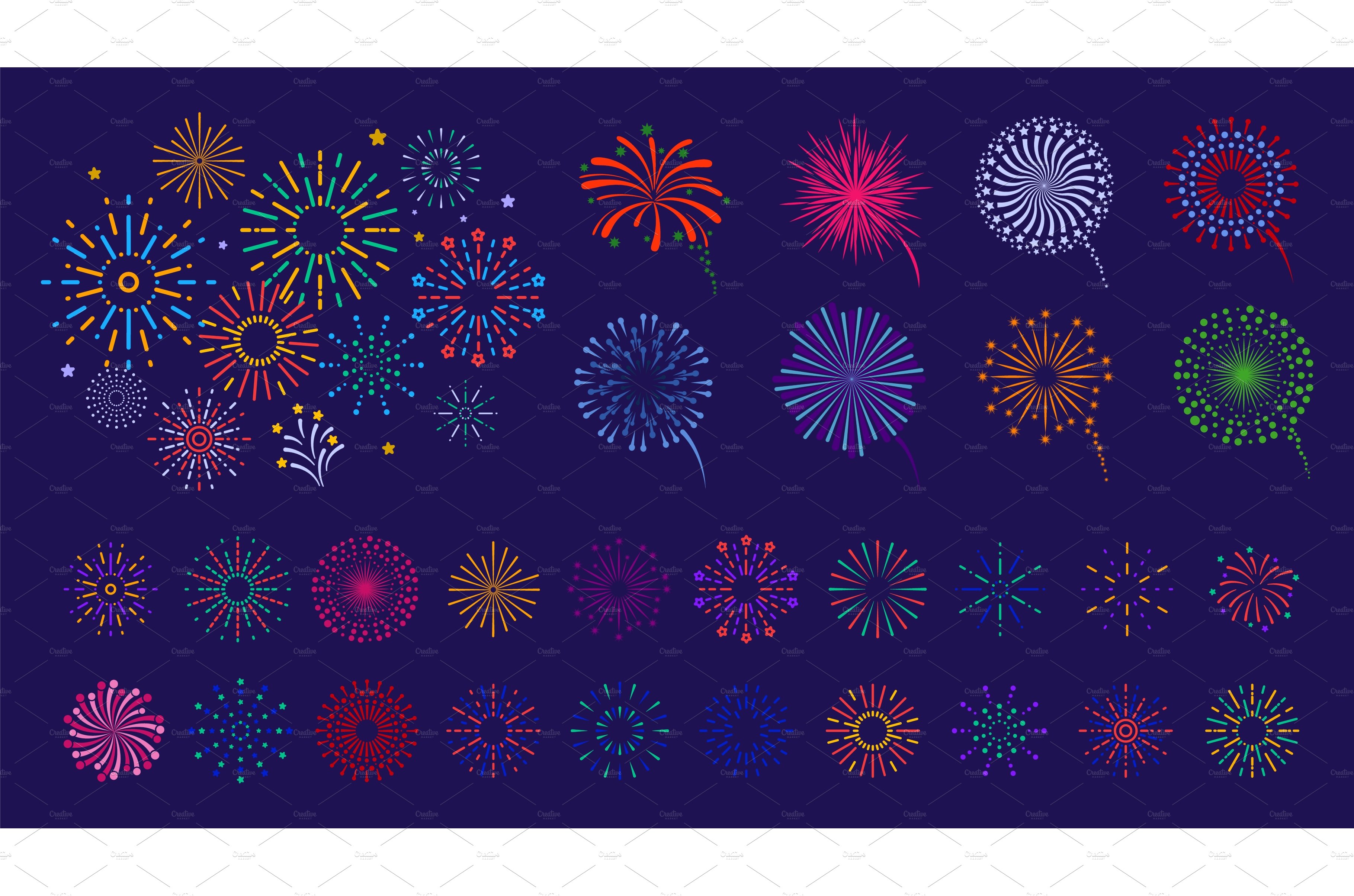 Firework collection. Color fireworks cover image.
