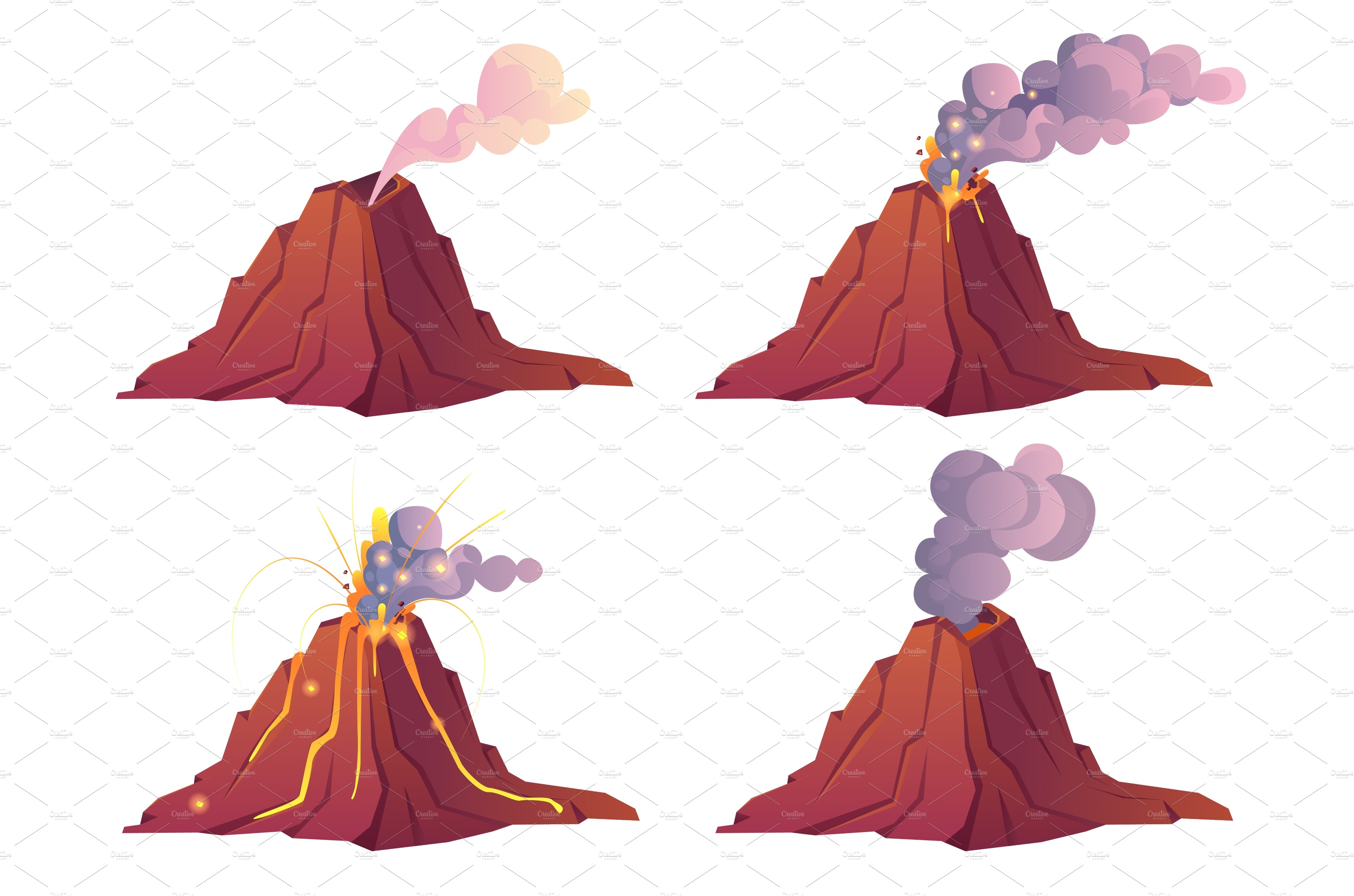 Volcanic eruption stages with lava cover image.