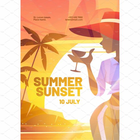 Summer sunset poster with silhouette cover image.