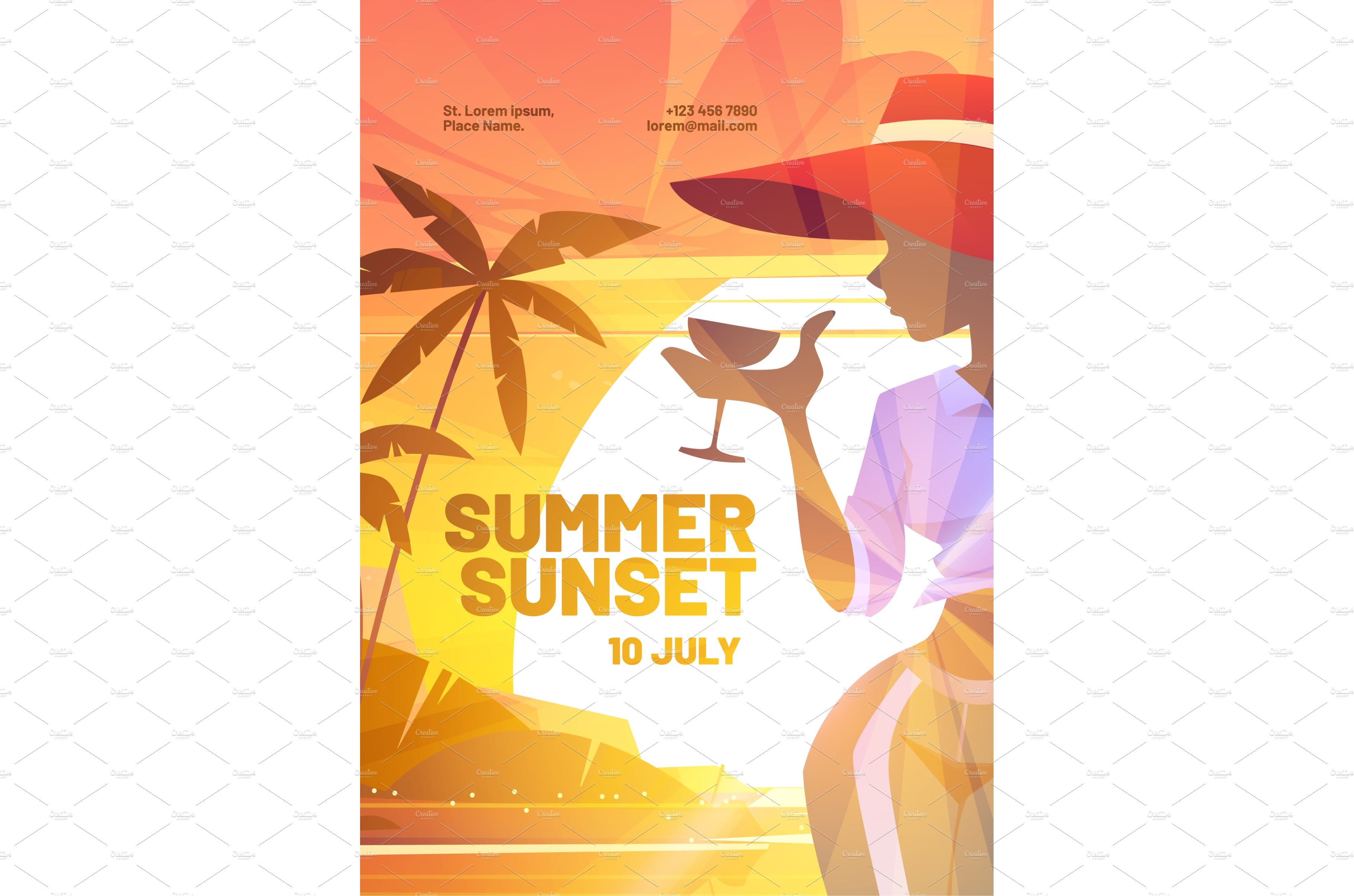 Summer sunset poster with silhouette cover image.