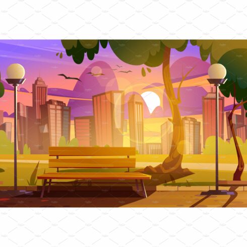 City park with bench sunset cover image.