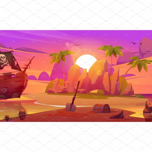 Pirate ship moored on secret island cover image.