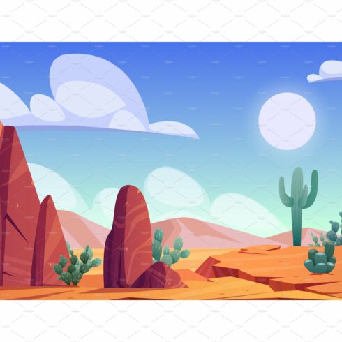 Desert landscape with rocks and cover image.