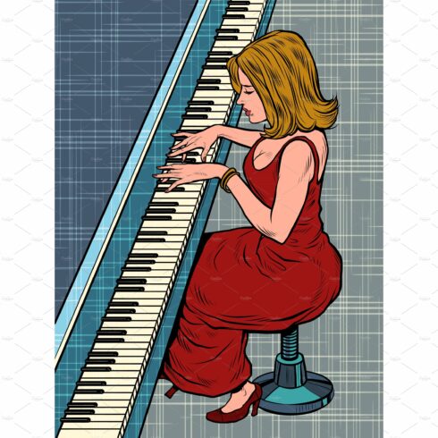 A woman plays the piano. Music and cover image.