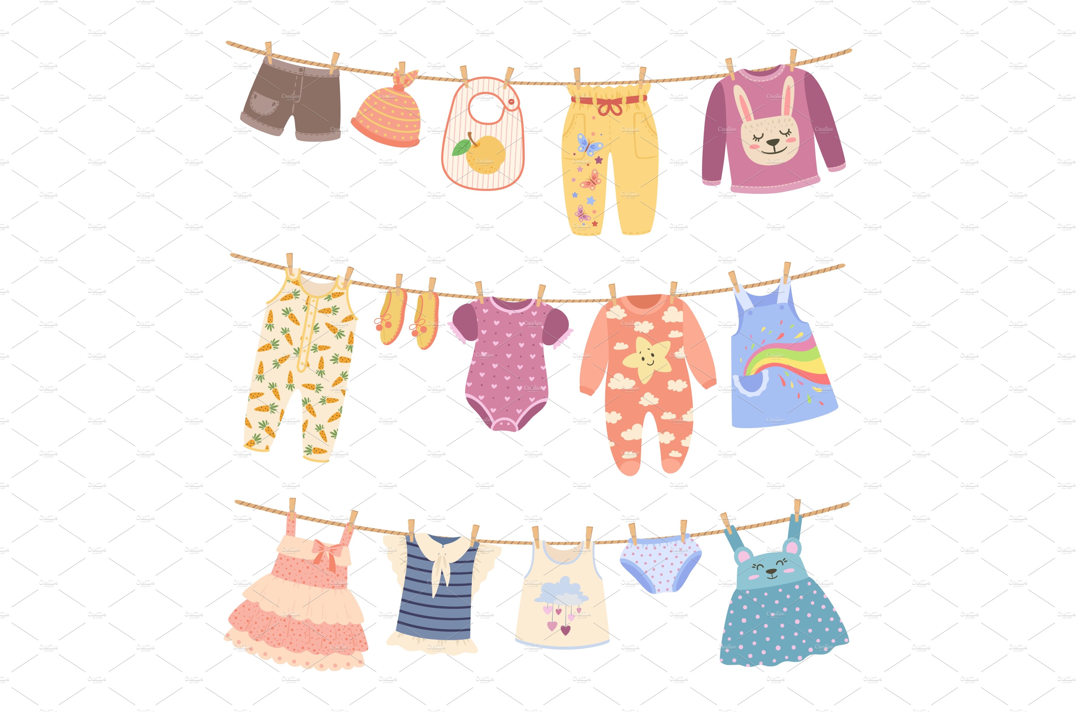 Kids clothes on ropes with cover image.