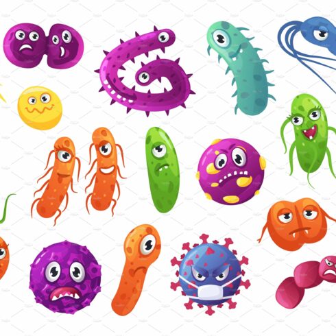 Cartoon bacteria characters. Cute cover image.
