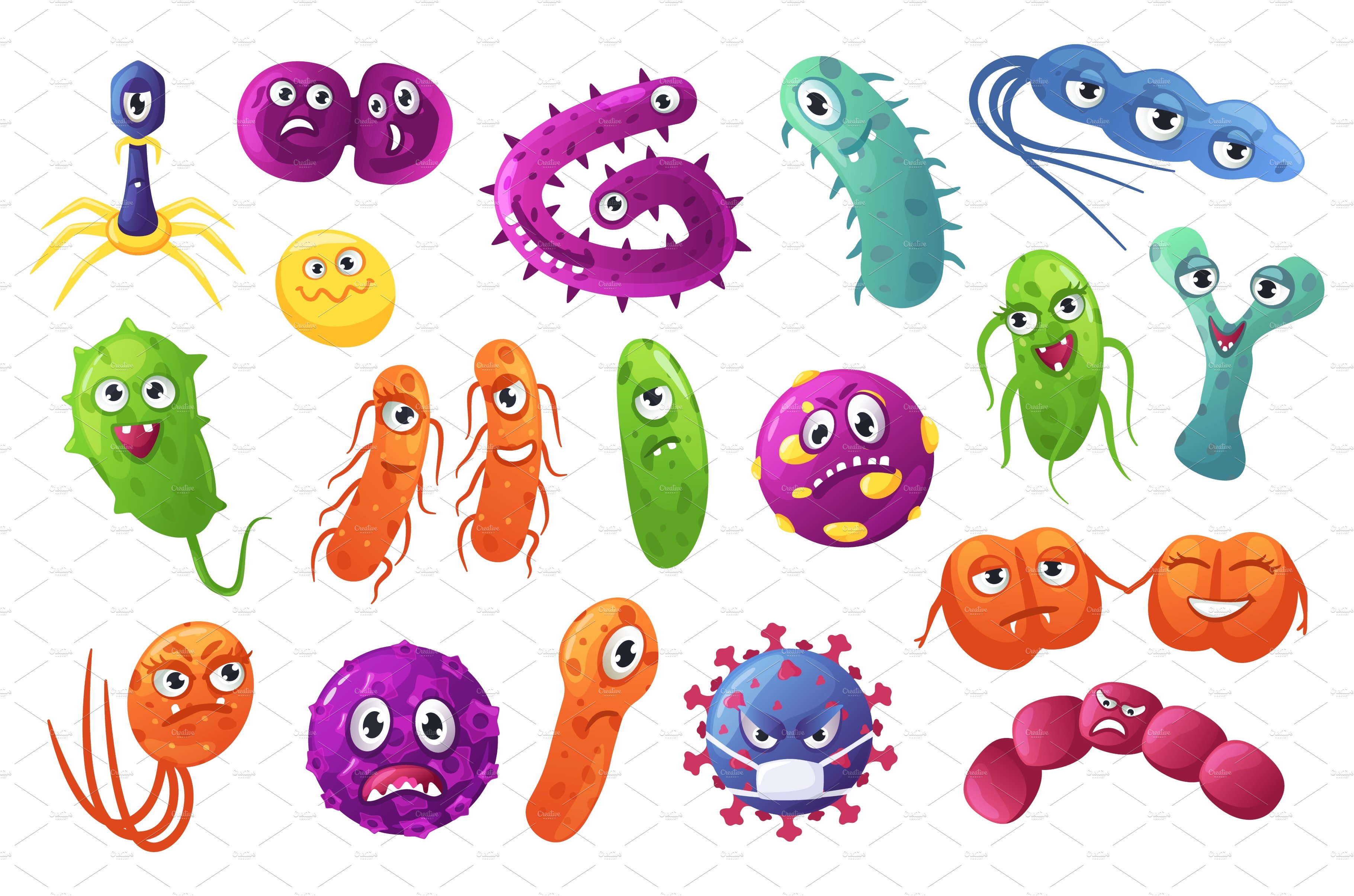 Cartoon bacteria characters. Cute cover image.