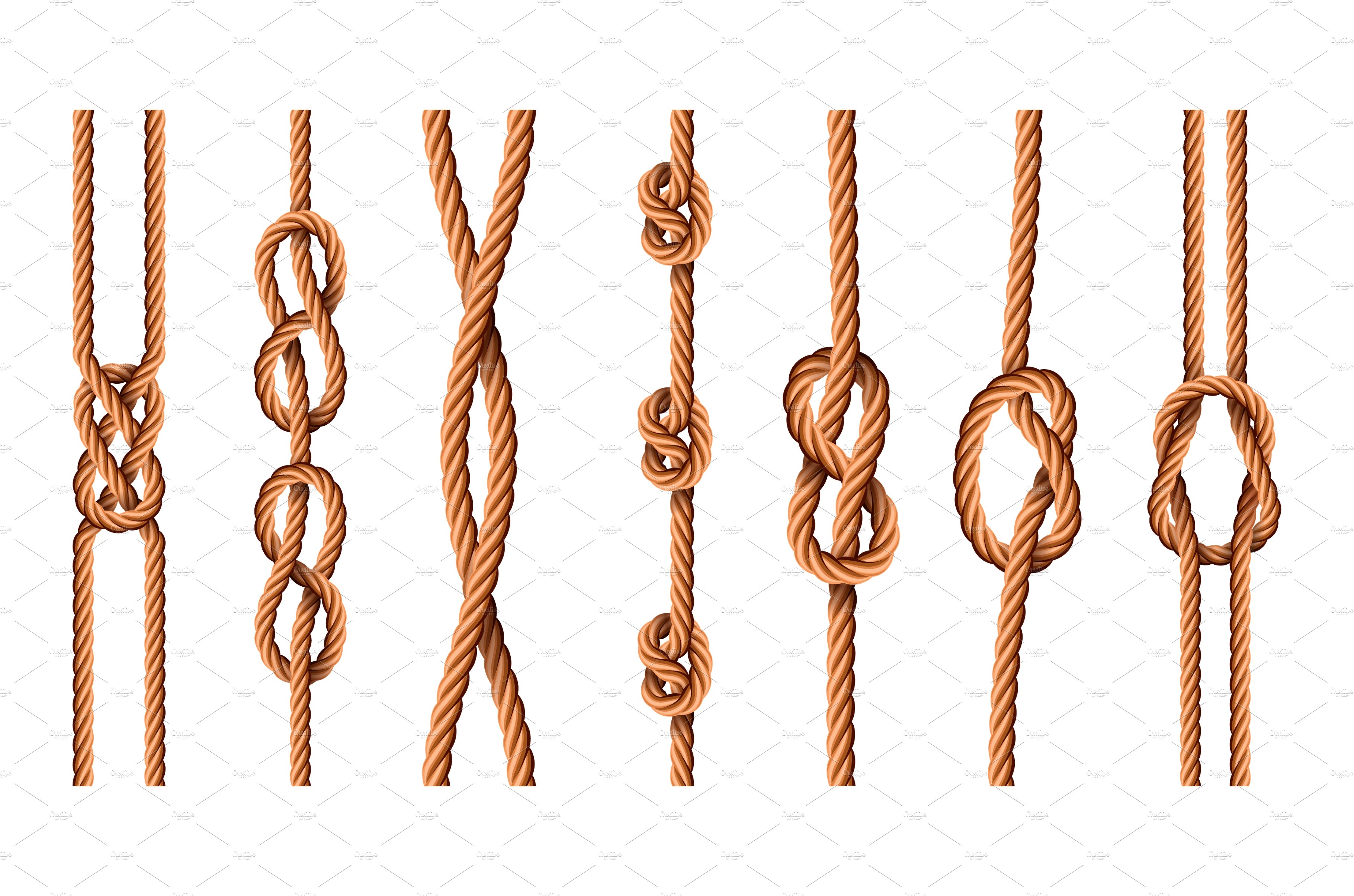Nautical knots. Realistic ropes with cover image.