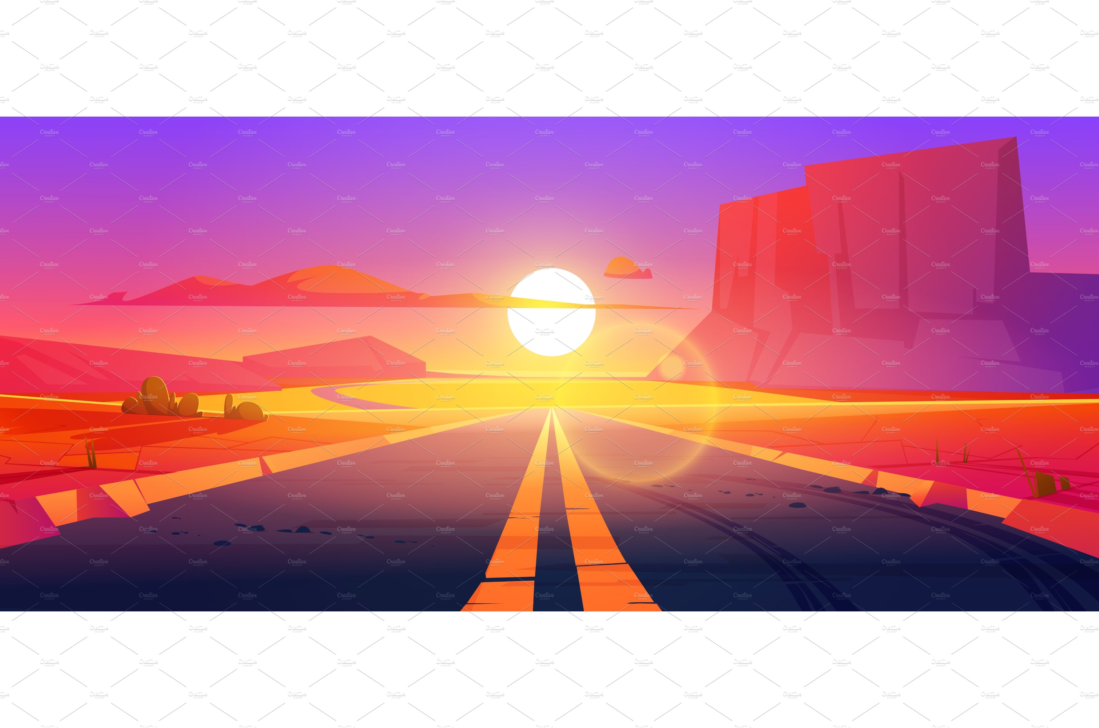 Road in desert sunset scenery cover image.