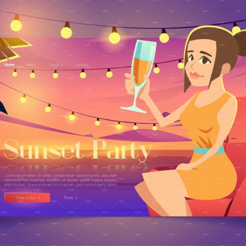 Sunset party banner with woman on cover image.