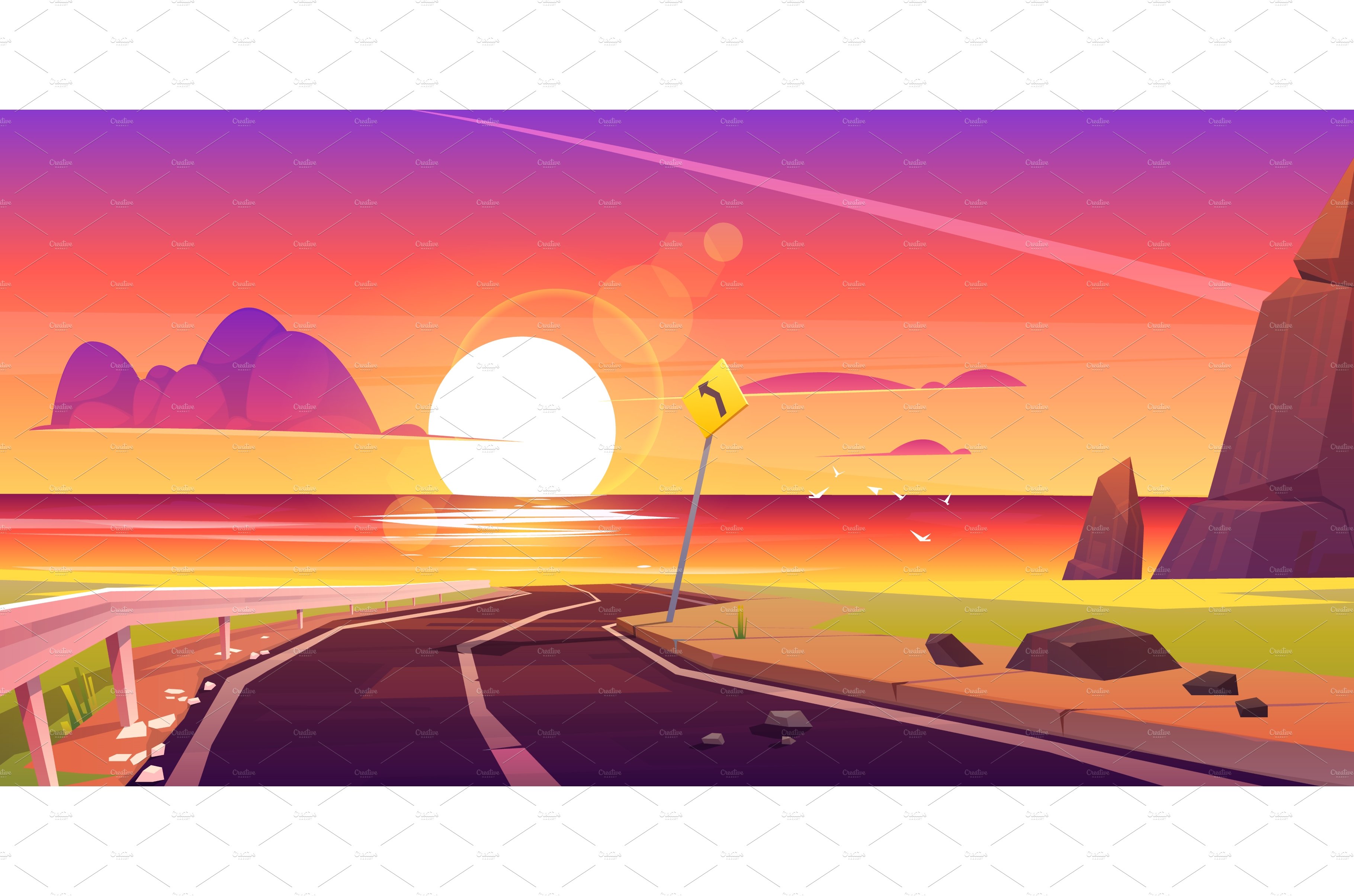 Road to sea beach sunset landscape cover image.