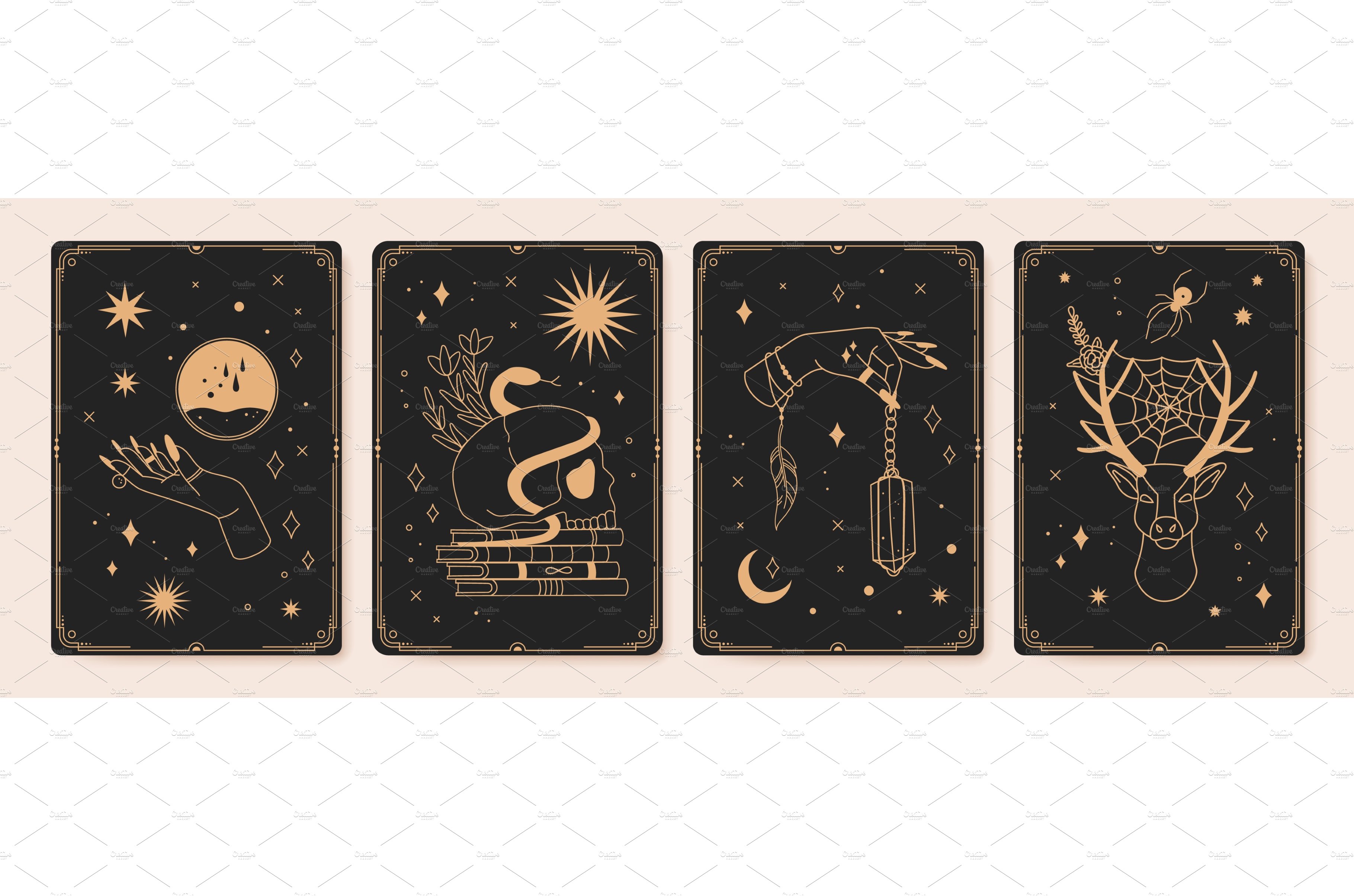 Magic spiritual tarot cards with cover image.