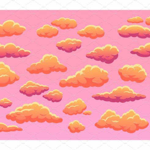 Cartoon sunset cloud, fluffy orange cover image.