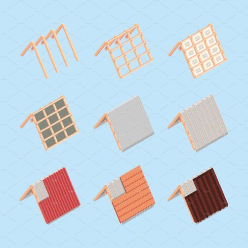 Roofing. Isometric building stages cover image.