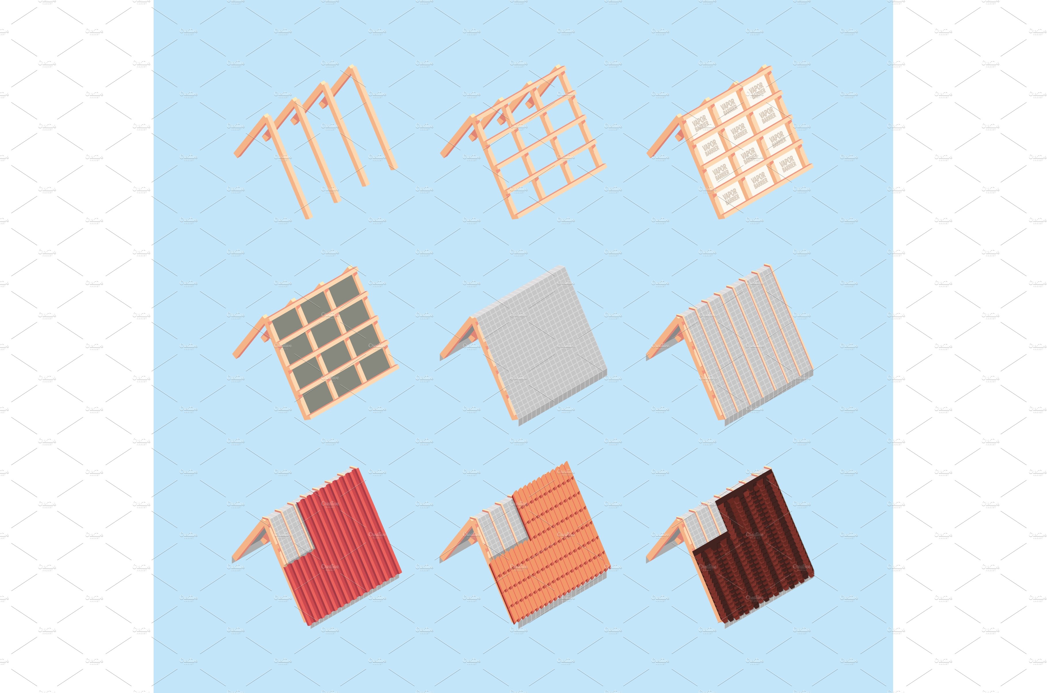 Roofing. Isometric building stages cover image.