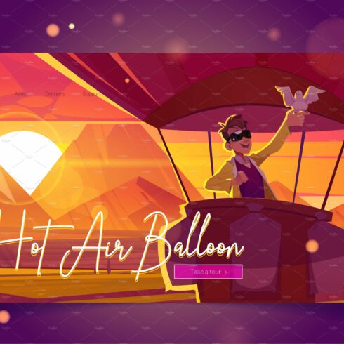 Hot air balloon travel cartoon cover image.