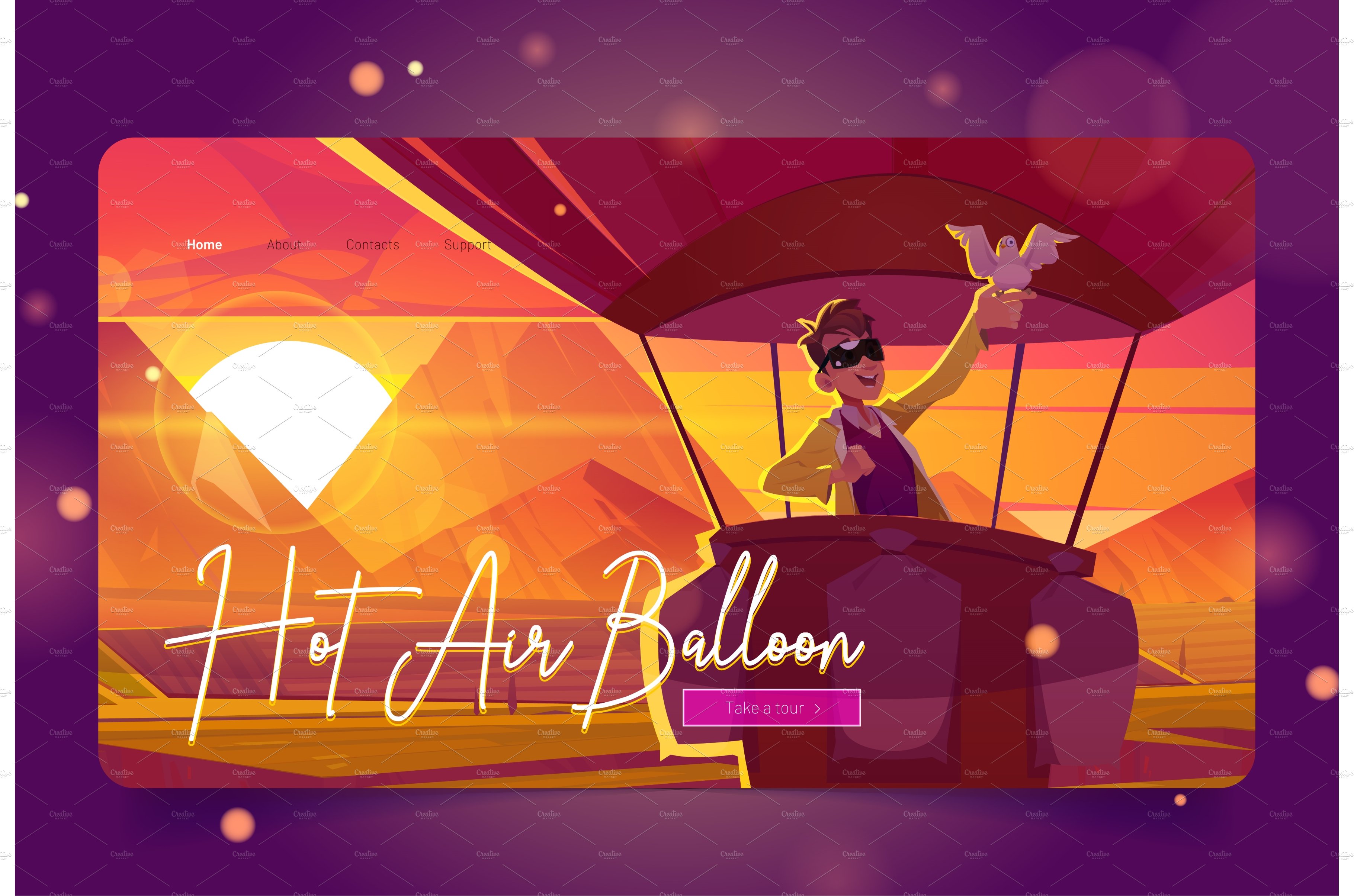 Hot air balloon travel cartoon cover image.