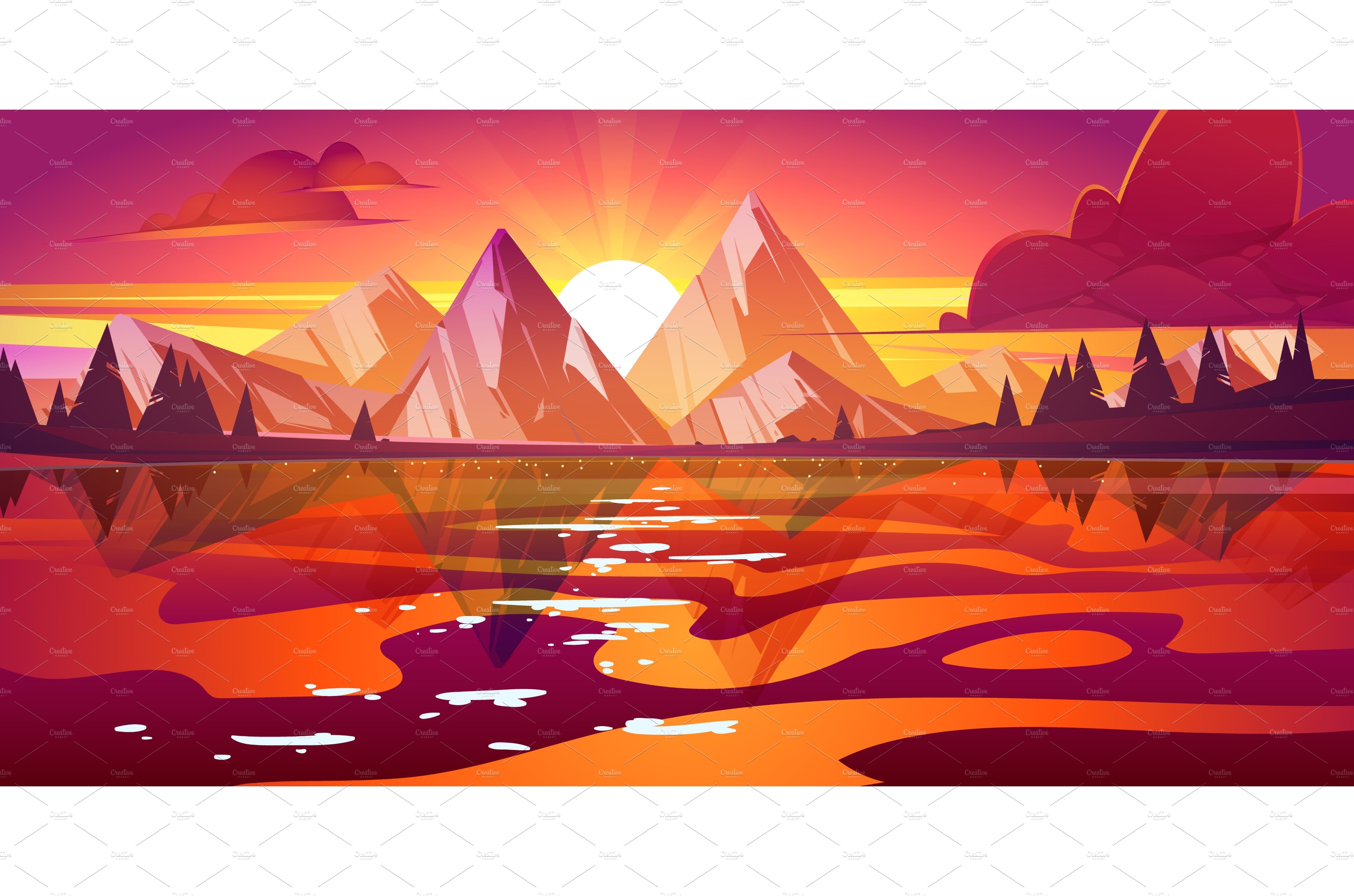 4K Sunset Illustration Landscape Nature Background Wallpaper for PC