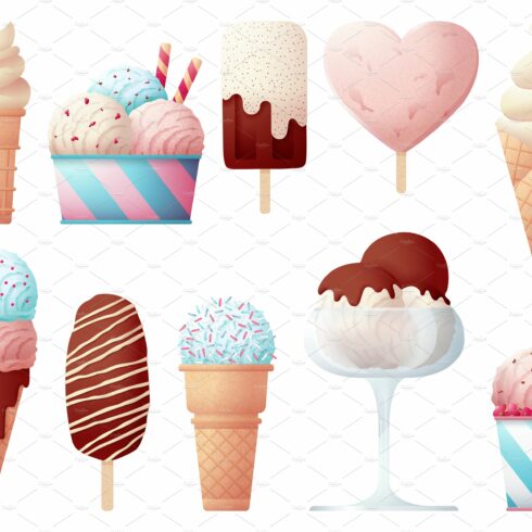 Ice cream collection. Creams objects cover image.