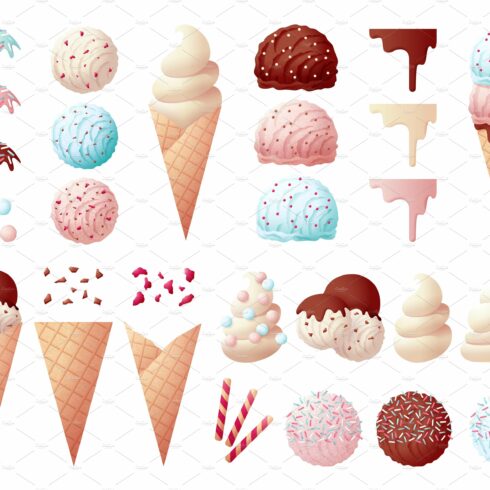 Tasty ice cream elements. Dessert cover image.