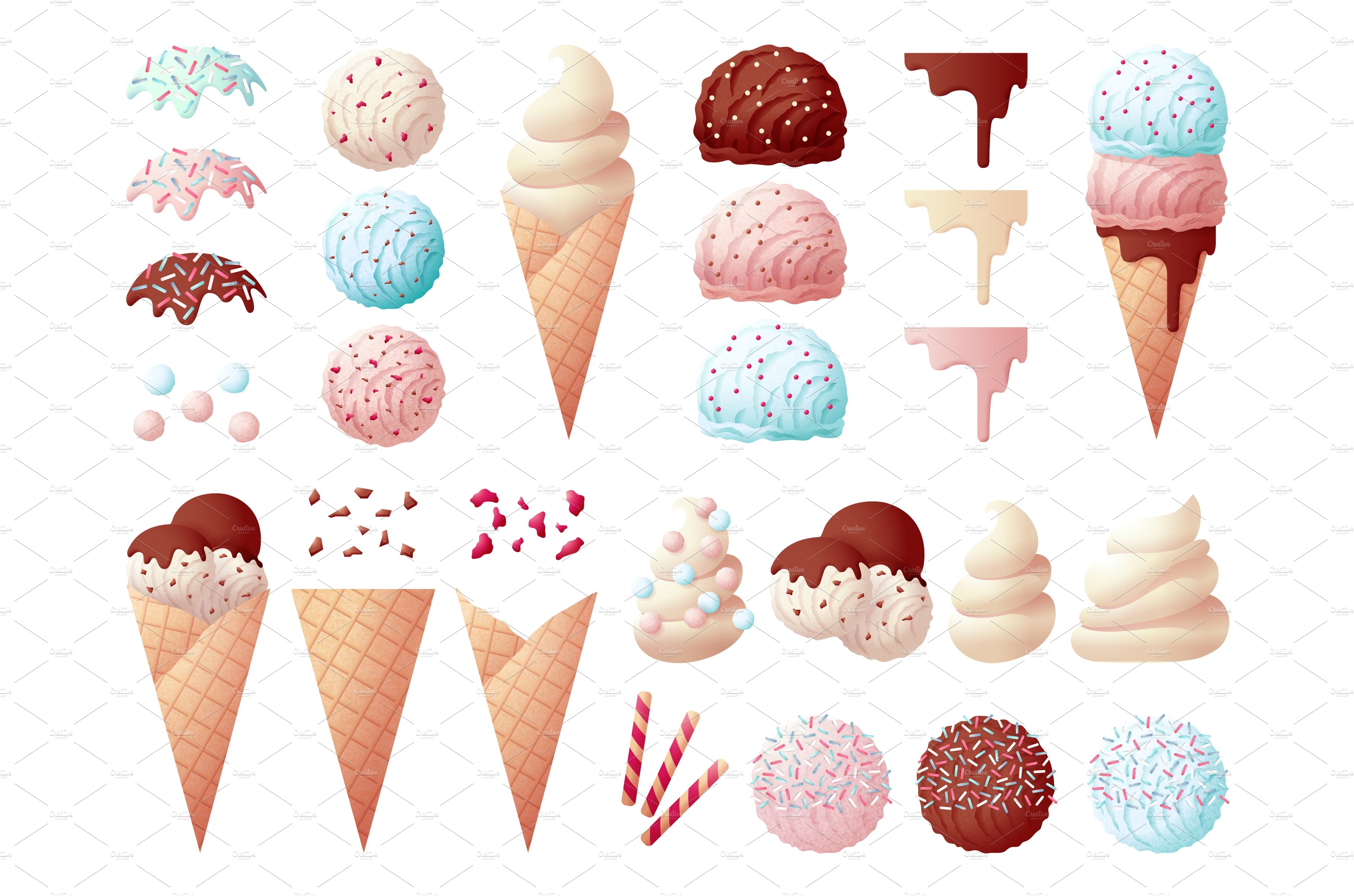Tasty ice cream elements. Dessert cover image.