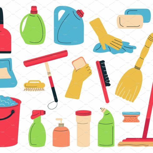 Cleaning service supplies. Tools for cover image.
