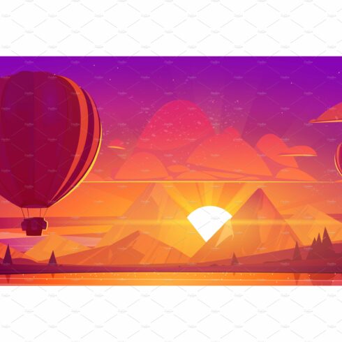 Hot air balloons flying in sunset cover image.