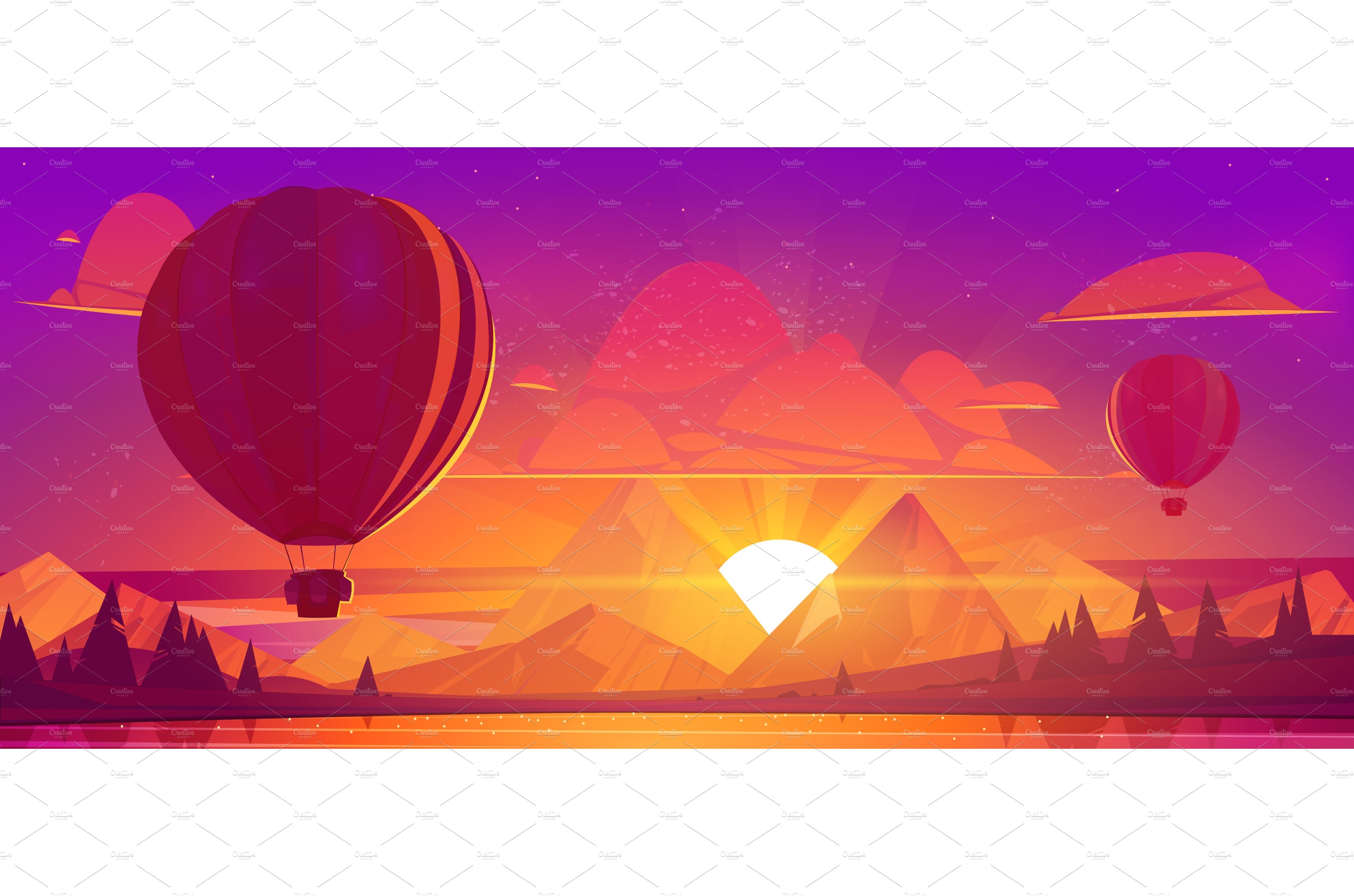 Hot air balloons flying in sunset cover image.