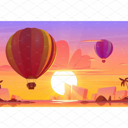 Sea landscape with hot air balloons cover image.