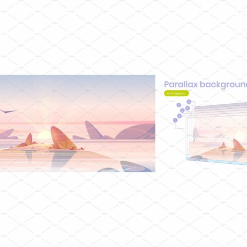 Parallax background with sea beach cover image.