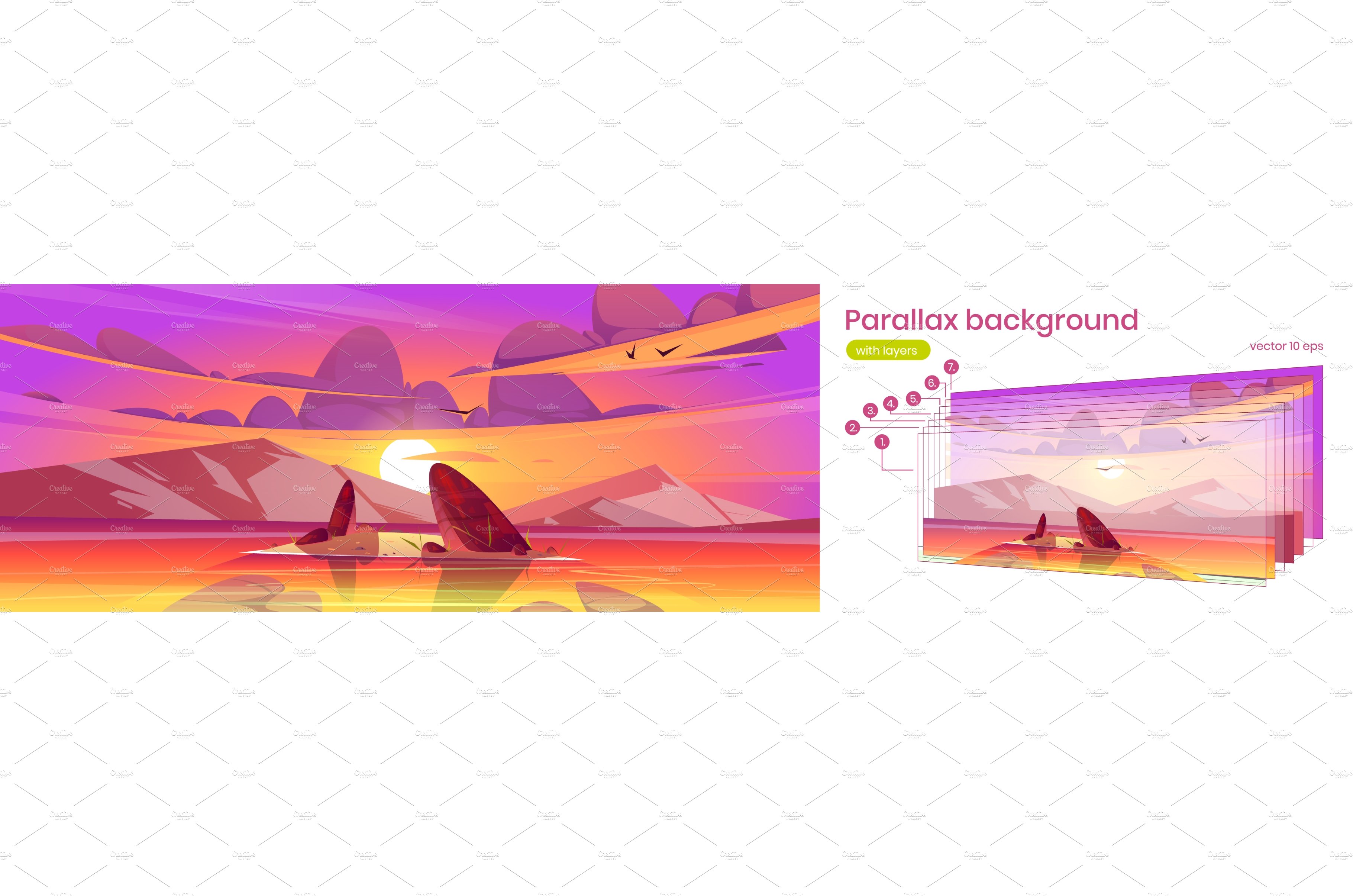 Parallax background with sunset cover image.